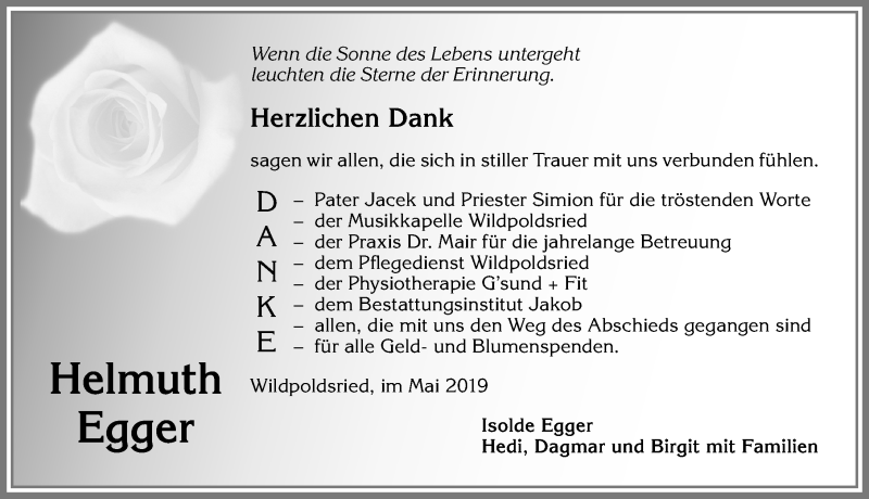  Traueranzeige für Helmuth Egger vom 04.05.2019 aus Allgäuer Zeitung,Kempten