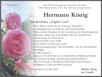 Traueranzeige von Hermann König von Der Westallgäuer