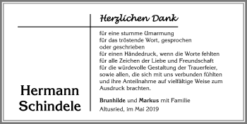 Traueranzeige von Hermann Schindele von Allgäuer Zeitung,Kempten