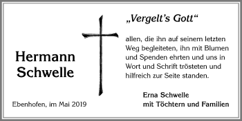Traueranzeige von Hermann Schwelle von Allgäuer Zeitung, Marktoberdorf