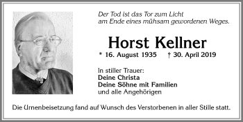 Traueranzeige von Horst Kellner von Allgäuer Zeitung, Kaufbeuren/Buchloe