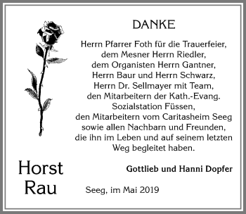 Traueranzeige von Horst Rau von Allgäuer Zeitung, Füssen