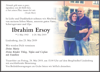 Traueranzeige von Ibrahim Ersoy von Der Westallgäuer