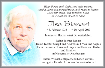 Traueranzeige von Ilse Bienert von Allgäuer Zeitung, Füssen