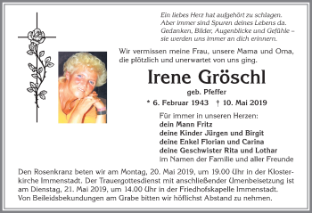 Traueranzeige von Irene Gröschl von Allgäuer Anzeigeblatt