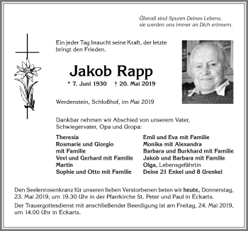 Traueranzeige von Jakob Rapp von Allgäuer Zeitung