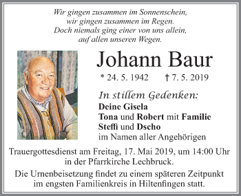 Traueranzeige von Johann Baur von Allgäuer Zeitung
