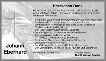 Traueranzeige von Johann Eberhard von Memminger Zeitung