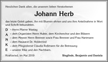 Traueranzeige von Johann Herb von Allgäuer Zeitung, Marktoberdorf