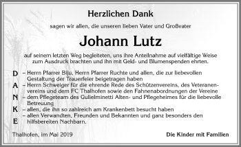 Traueranzeige von Johann Lutz von Allgäuer Zeitung, Marktoberdorf