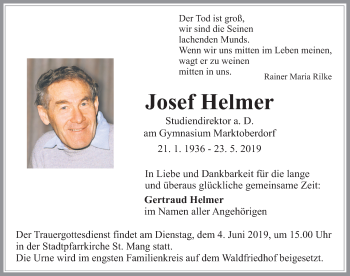Traueranzeige von Josef Helmer von Allgäuer Zeitung