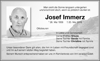 Traueranzeige von Josef Immerz von Memminger Zeitung