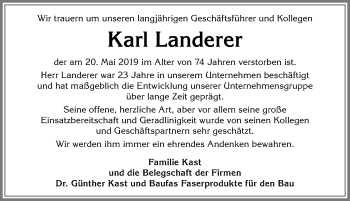 Traueranzeige von Karl Landerer von Allgäuer Zeitung, Füssen
