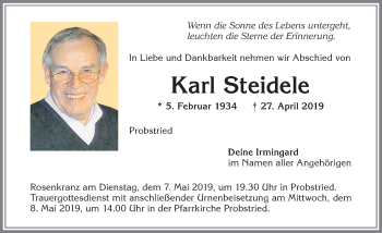 Traueranzeige von Karl Steidele von Allgäuer Zeitung,Kempten