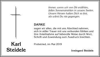 Traueranzeige von Karl Steidele von Allgäuer Zeitung,Kempten
