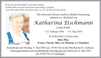 Traueranzeige von Katharina Etschmann von Allgäuer Zeitung, Füssen