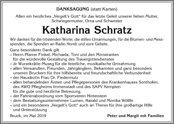 Traueranzeige von Katharina Schratz von Allgäuer Anzeigeblatt
