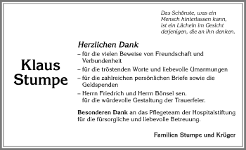 Traueranzeige von Klaus Stumpe von Allgäuer Zeitung, Kaufbeuren/Buchloe