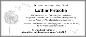 Traueranzeige von Lothar Fritsche von Memminger Zeitung