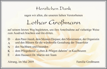 Traueranzeige von Lothar Großmann von Allgäuer Zeitung, Marktoberdorf