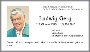 Traueranzeige von Ludwig Gerg von Allgäuer Zeitung,Kempten