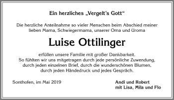 Traueranzeige von Luise Ottilinger von Allgäuer Anzeigeblatt
