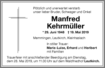 Traueranzeige von Manfred Kehrmüller von Memminger Zeitung