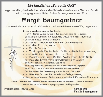 Traueranzeige von Margit Baumgartner von Allgäuer Zeitung, Kaufbeuren/Buchloe