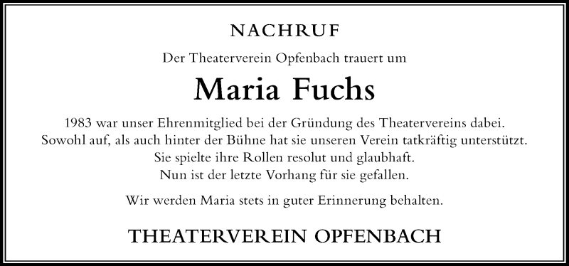  Traueranzeige für Maria Fuchs vom 23.05.2019 aus Der Westallgäuer