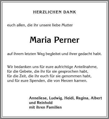 Traueranzeige von Maria Perner von Allgäuer Anzeigeblatt