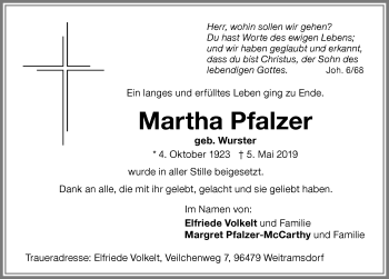 Traueranzeige von Martha Pfalzer von Memminger Zeitung