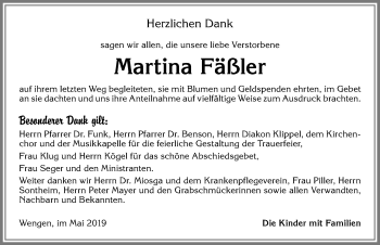 Traueranzeige von Martina Fäßler von Allgäuer Zeitung,Kempten