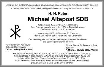 Traueranzeige von Michael Altepost von Memminger Zeitung