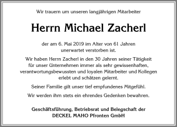 Traueranzeige von Michael Zacherl von Allgäuer Zeitung, Füssen