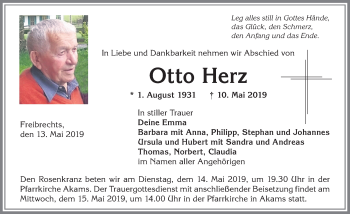 Traueranzeige von Otto Herz von Allgäuer Anzeigeblatt