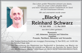 Traueranzeige von Reinhard Schwarz von Allgäuer Zeitung, Kaufbeuren/Buchloe