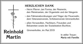 Traueranzeige von Reinhold Martin von Allgäuer Zeitung, Kaufbeuren/Buchloe