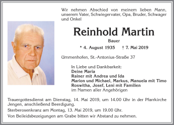 Traueranzeige von Reinhold Martin von Allgäuer Zeitung, Kaufbeuren/Buchloe
