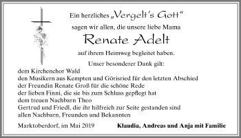 Traueranzeige von Renate Adelt von Allgäuer Zeitung