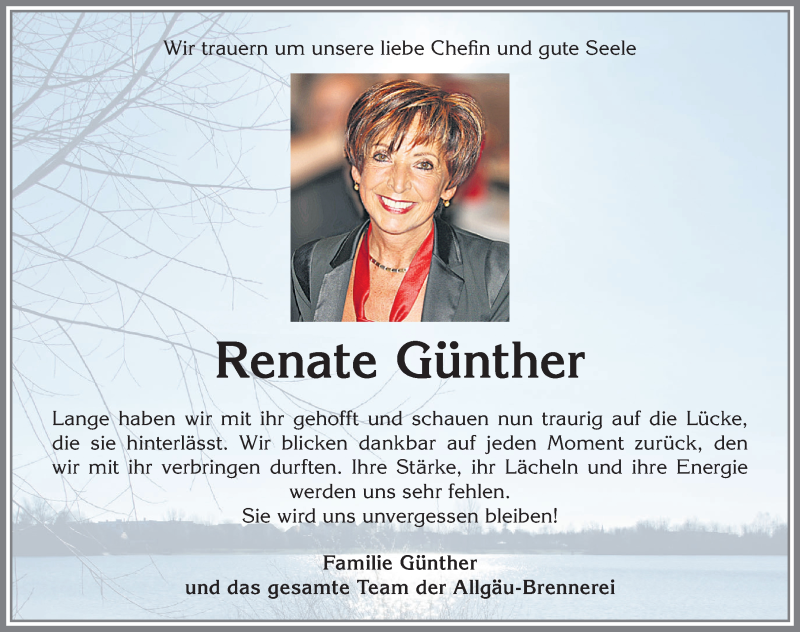  Traueranzeige für Renate Günther vom 08.05.2019 aus Allgäuer Zeitung, Gesamtausgabe