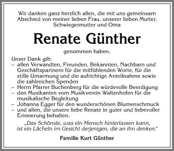 Traueranzeige von Renate Günther von Allgäuer Zeitung