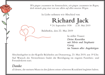 Traueranzeige von Richard Jack von Der Westallgäuer