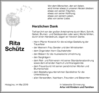 Traueranzeige von Rita Schütz von Memminger Zeitung