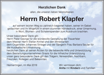 Traueranzeige von Robert Klapfer von Memminger Zeitung