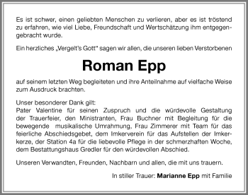 Traueranzeige von Roman Epp von Memminger Zeitung