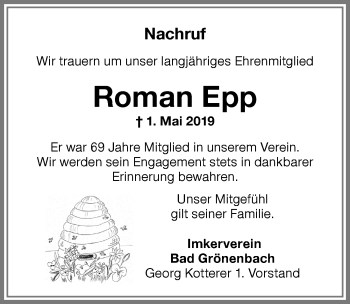 Traueranzeige von Roman Epp von Memminger Zeitung