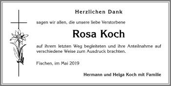Traueranzeige von Rosa Koch von Allgäuer Anzeigeblatt