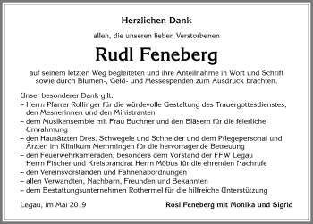 Traueranzeige von Rudl Feneberg von Allgäuer Zeitung