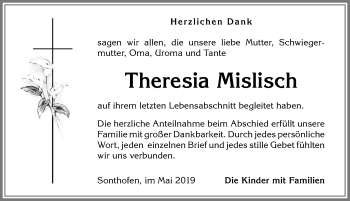 Traueranzeige von Theresia Mislisch von Allgäuer Anzeigeblatt