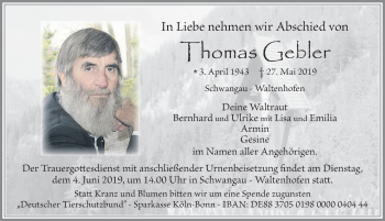 Traueranzeige von Thomas Cebler von Allgäuer Zeitung, Füssen